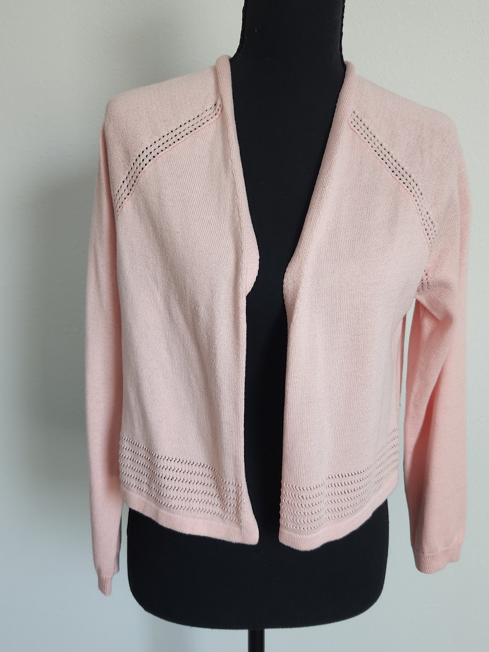 🆕 LOFT Light Blush Pink Open-Front Eyelet Cardigan